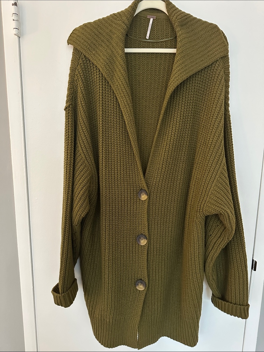 Never Worn Free People Olive Oversized Hooded Button Cardigan (Size XL)